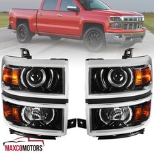Jet Black Projector Headlights Fits 2014-2015 Chevy Silverado 1500 Chrome Trim Jet Black Projector Headlights Fits 2014-2015 Chevy Silverado 1500 Chrome Trim