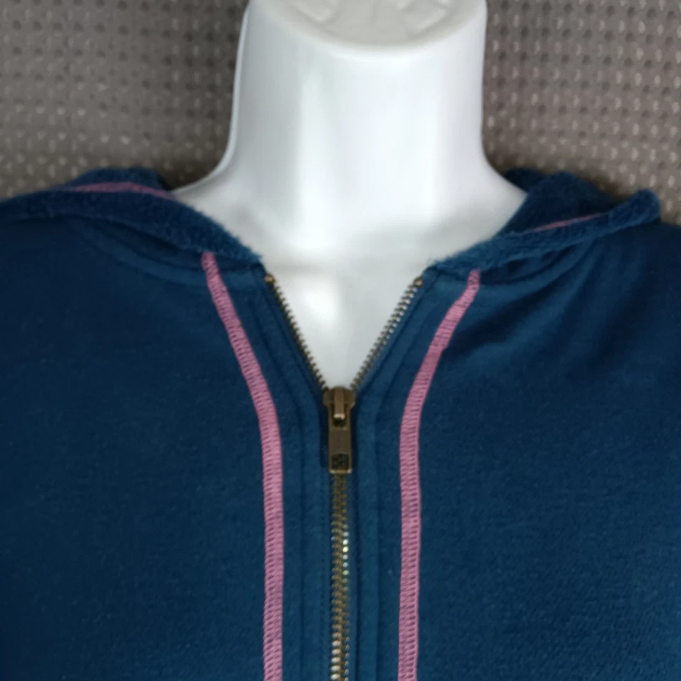 Chaqueta Matilda Jane para mujer XL verde azulado polar con capucha cremallera dobladillo con volantes puntada en contraste Foto 4 de 4