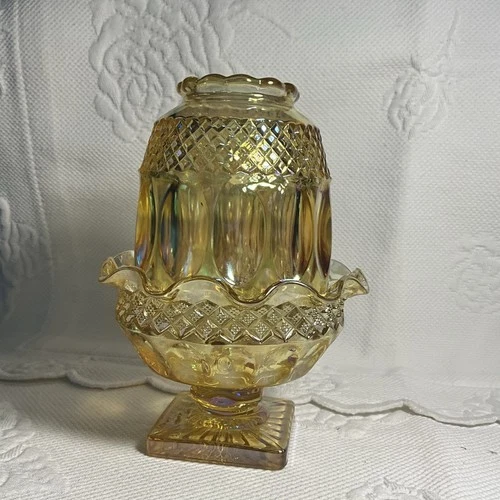 VTG WESTMORELAND WATERFORD WAKEFIELD FAIRY LAMP IRIDESCENT HONEY CARNIVAL
