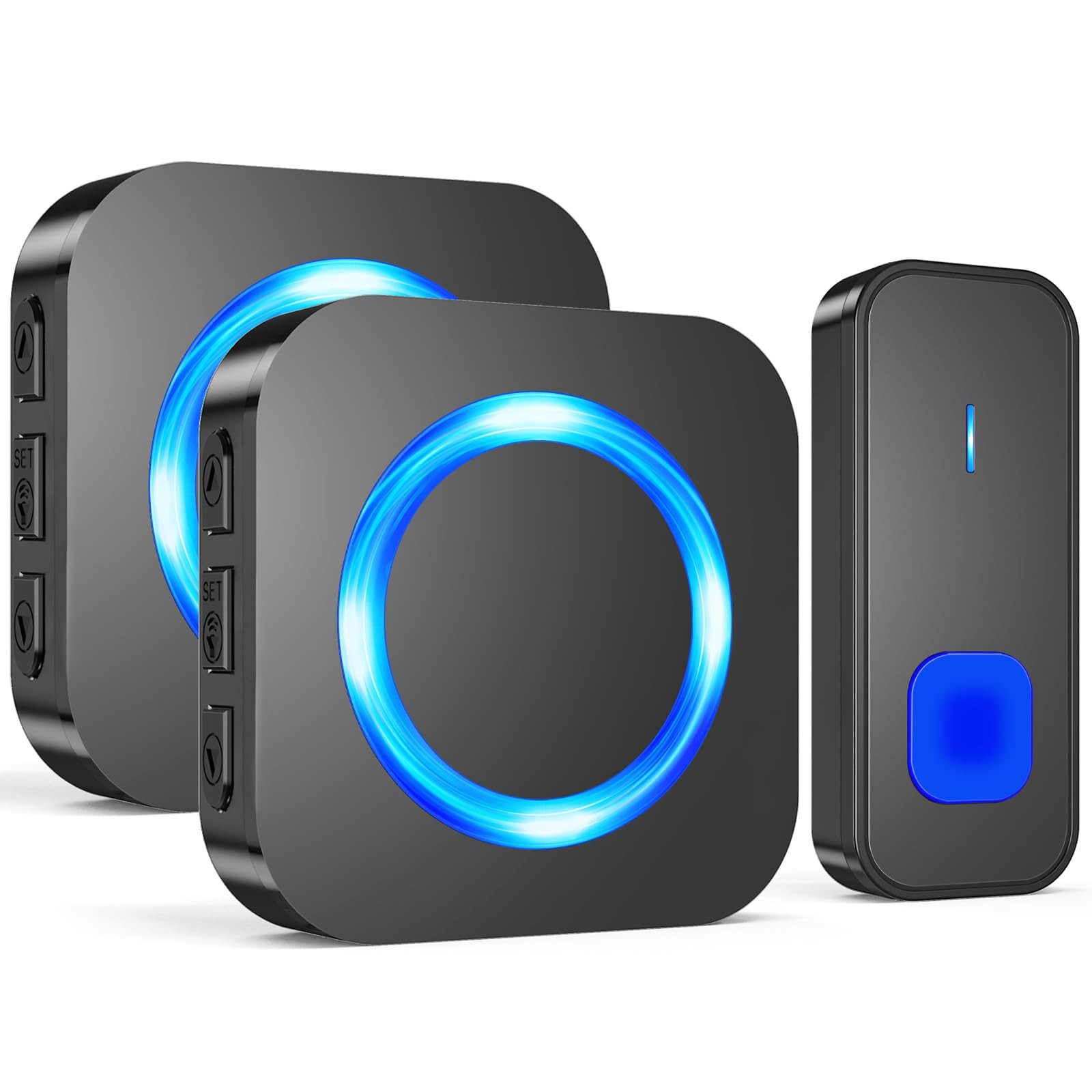 SURFOU Wireless Doorbell, Waterproof Plug in 2 Receivers + 1 Button, Black
