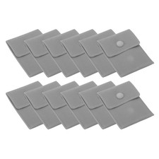 12Pcs 9.3x7.5cm Jewelry Pouches with Snap Button Soft Storage Light Grey