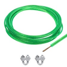 5/32 Green Vinyl Coated Wire Rope 20ft Galvanized Steel(2PCS M5 Loop Sleeves)