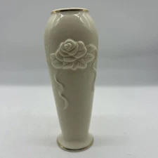 Lenox Cream White Bud Base Embossed Roses Gold Trim 6 Inches Tall 