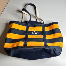Vintage L.L. Bean Boat and Tote Canvas Bag Navy Yellow Stripe Made in USA
