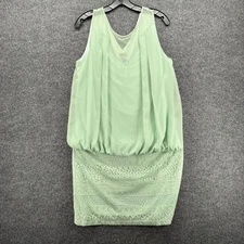 J Peterman Dress Womens 12 Green Mint V-Neck Drop Waist Mini Cocktail Evening