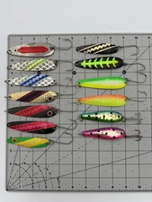 Lot Of 13 Fishing Lures Trolling Spoons Assorted Sizes Colors Styles And Pattern
