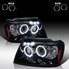 Fit 1999-2004 Jeep Grand Cherokee Black Smoke Led Halo Projector Headlights Lamp