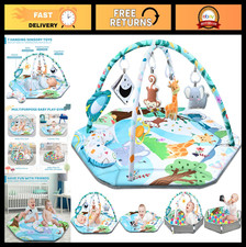 8-in-1 Baby Gym Play Mat Ball Pit, Washable Tummy Time Mat with 6 Toys, Sensor