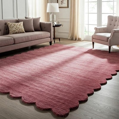 Gewellter Rand Warm Rosa Getufteter Teppich Unregelmäßig Einfarbig Uni Rug Ca...