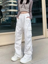 Punk Women Cargo Pants Vintage Loose Streetwear Trousers Casual High Waist