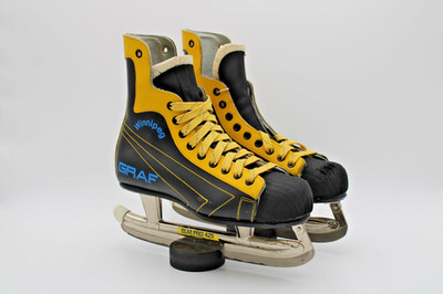 Vintage Graf Winnipeg Hockey Skates Size 8 Yellow Leather SLM Pro Switzerland