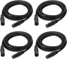 10ft DMX Cable 4-Pack, 3-Pin XLR M/F Stage Lighting Signal Cable