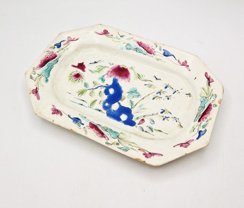 GEORGIAN BOW PORCELAIN FAMILLE ROSE OBLONG DISH c1755 - 10.5 INCHES LONG - Picture 2 of 10