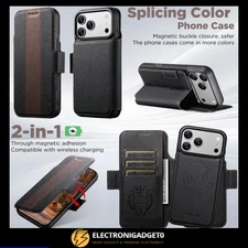 For iPhone 17 Pro Max 16 15 14 13 PU Leather Wallet Detachable Mag Safe Case