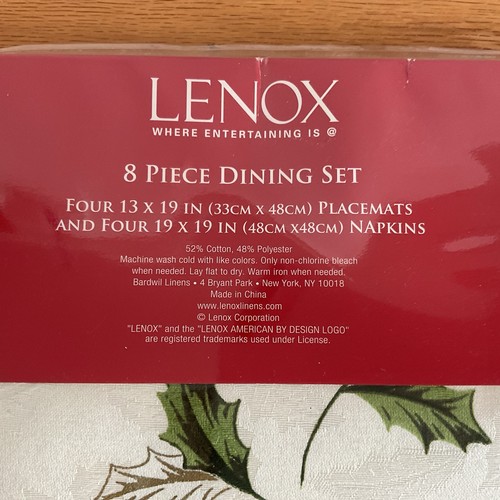 LENOX Holly Cloth 8-Piece Dining Set 4 Placemats & 4 Napkins - Picture 4 of 4