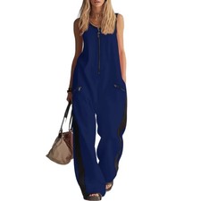Womens Zip-Up Sleeveless Jumpsuit Casual Wide...