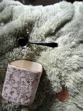 Cantina di sale vintage Sandland Ware con piccolo cucchiaio in argento sterling