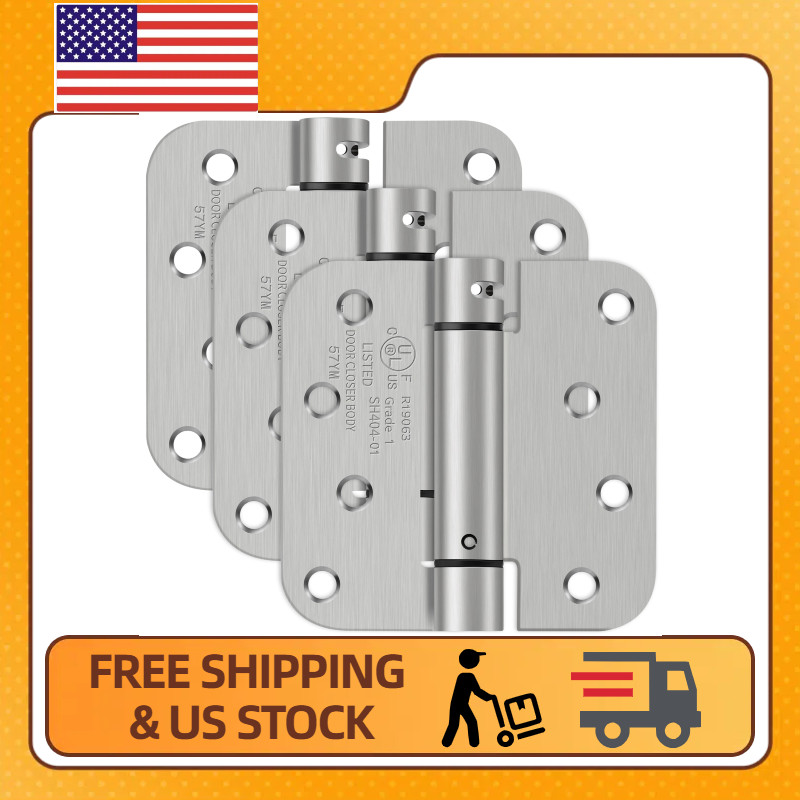 3 Pack 4 Inch Self Closing Spring Loaded Door Hinges (Brushe