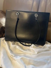 Cartier Panther All Genuine Leather Black Vintage Hand Tote Bag From Japan