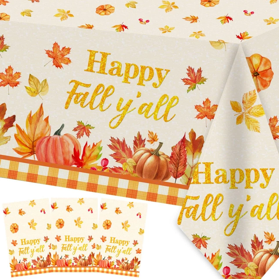 Decorações de festa de outono 3 peças toalha de mesa outono outono abóbora bordo... - Imagem 3 de 4