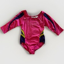 Freestyle Danskin Leotard Kids 6/6X Pink Rhinestone Long Sleeve Gymnastics Dance