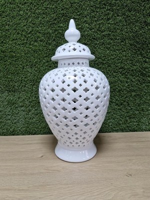 Weiße Keramik Gitter Ingwer Glas Deko Akzent Vase 50 cm