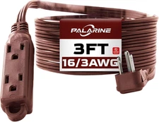 Flat Plug 3-Outlet Extension Cord, 3FT Indoor Power Strip, UL Listed