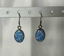 Vtg Sterling Silver Blue Opal Dangle Earrings. Measures 1  