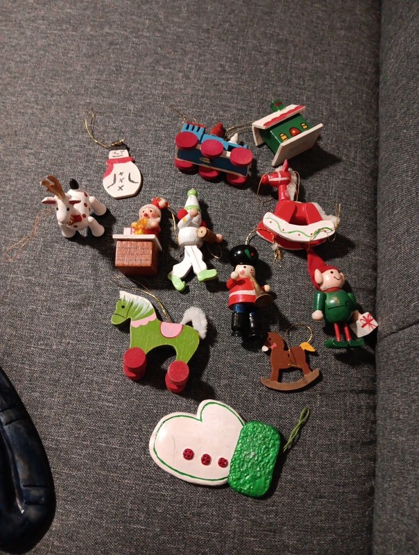Vintage Wooden Christmas Ornaments, Hand Painted