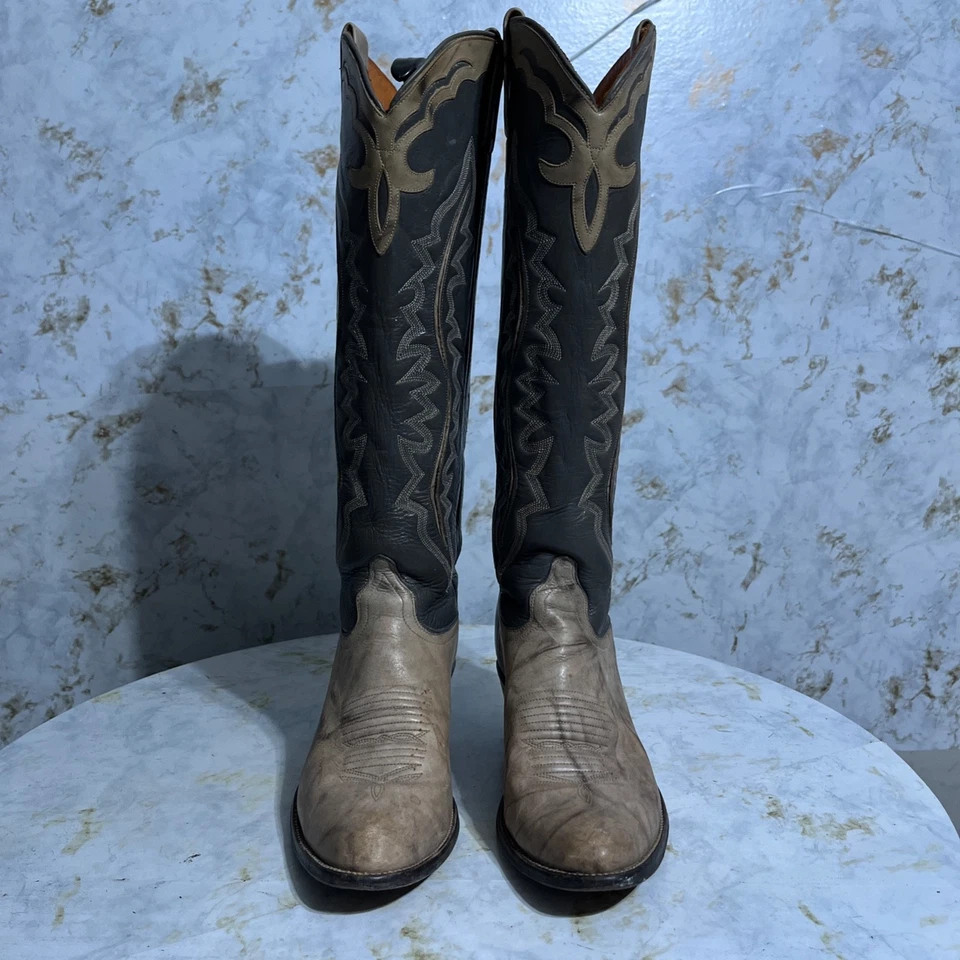 J Chisholm Mujer Talla 8.5M Zapatos Marrón Gris Cuero Hasta la Rodilla Bota Vaquera Occidental Foto 3 de 4