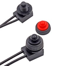 Sturdy 12V Latching Push Button Switch with Waterproof Cover Black/Red Leads