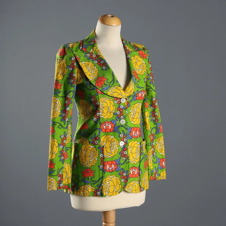 Veste Vintage Coton Imprimé à Fleurs Taille S des Années 1960 Originale - Photo 1/4