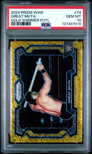2024 Panini Prizm WWE Great Muta #74 Gold Shimmer Fotl 4/5 PSA 10