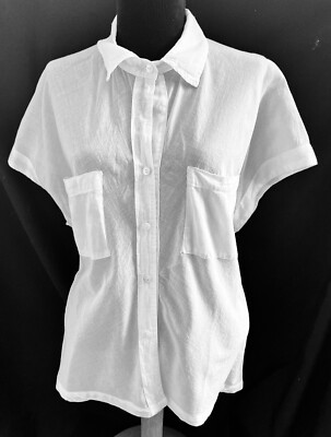 Enzo Costa White Sleeveless Boxy Cotton Shirt, Style PV3113 - Size Small (Tag 1)