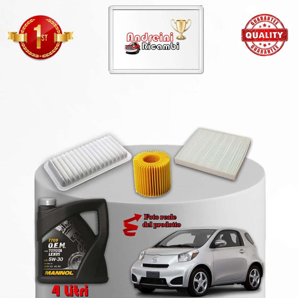 KIT TAGLIANDO FILTRI E OLIO PER TOYOTA IQ 1.33 VVT 72KW 98CV DAL 2011 - - Immagine 2 di 2
