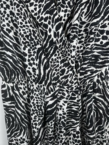 Papell Boutique Vintage Size 14 Black And White Animal Print Faux Wrap Dress - Picture 4 of 15