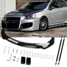BLK Front Bumper Lip Splitter Spoiler+Strut Rods Body Kit For Mitsubishi Lancer
