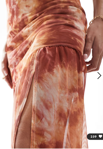 ASOS DESIGN Brown Marble strappy mesh maxi dress with side split Size S 8-10 NEW - Picture 4 of 4