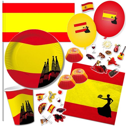 SPANIEN - Geschirr Deko zur Spanische Nacht Espana Party Rot Gelb Mottoparty Set
