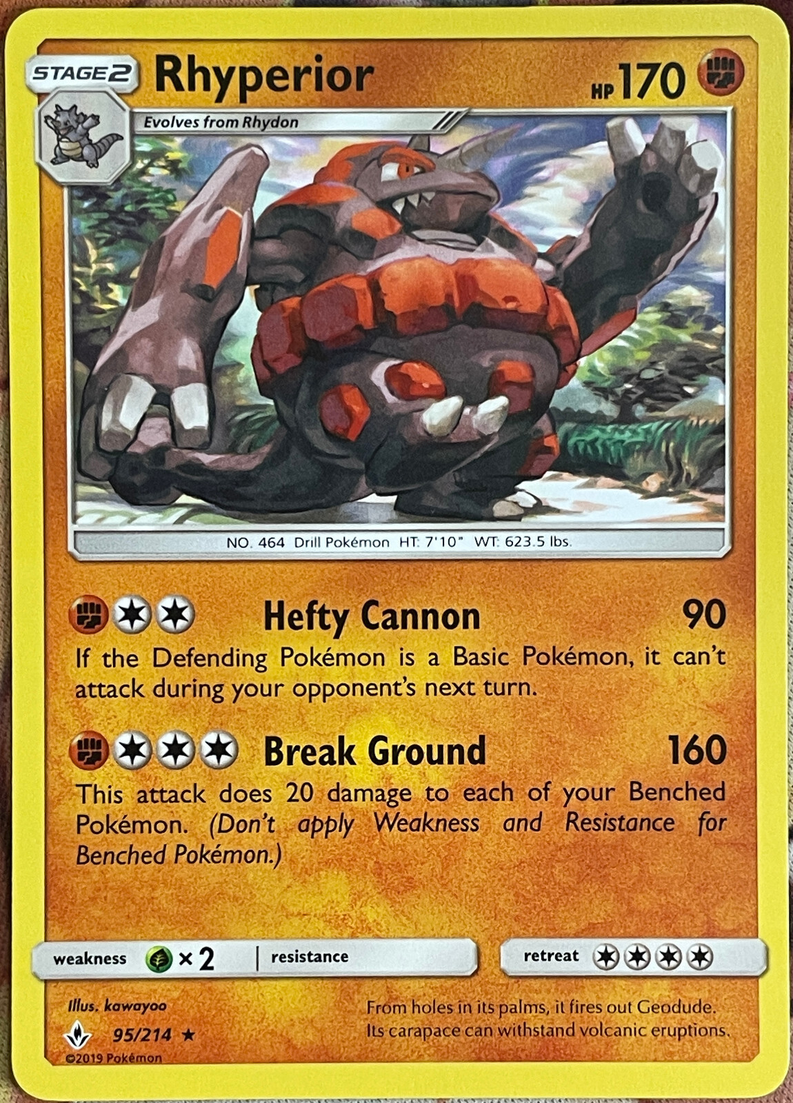 Rhyperior Rare - 95/214 - Unbroken Bonds Pokemon 2019