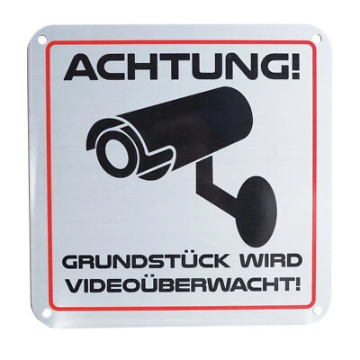 MARKENLOS Schild Achtung! Grundstück wird Videoüberwacht 15x15 cm Aluminium silber