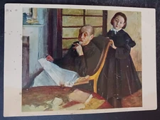 postcard art Edgar Degas Uncle and niece painting unposted htf older