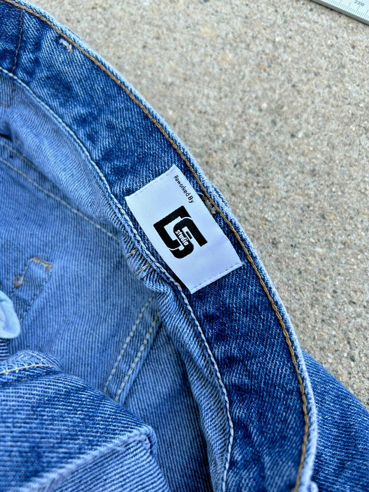 Upcycled Men's Patchwork Stonewashed Blue Jeans S… - image 5