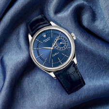 Rolex Cellini Date 18kt WG Blue Guilloche 'Rayon Flame de la Gloire' 50519 8