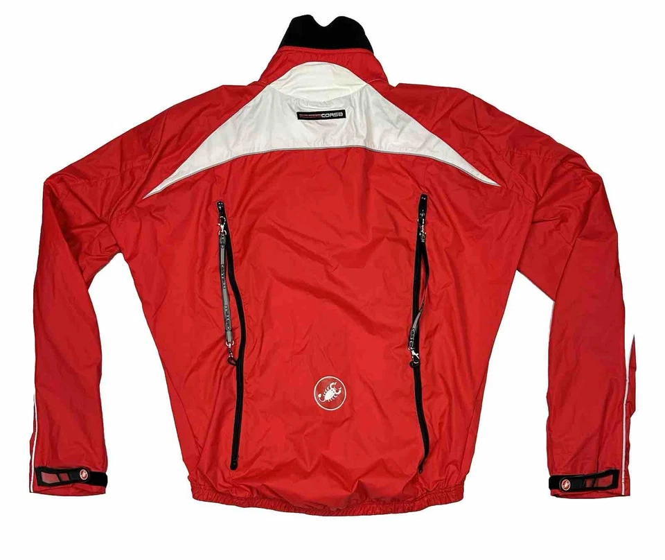 Castelli Rosso Corsa Full Zip Cycling Windbreaker Jacket Size L Red Vented Zips - Image 3 of 4