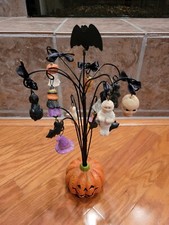 Halloween Ornament Tree With Pumpkin Base Decoration Ghost Witch Cat Mummy Bat