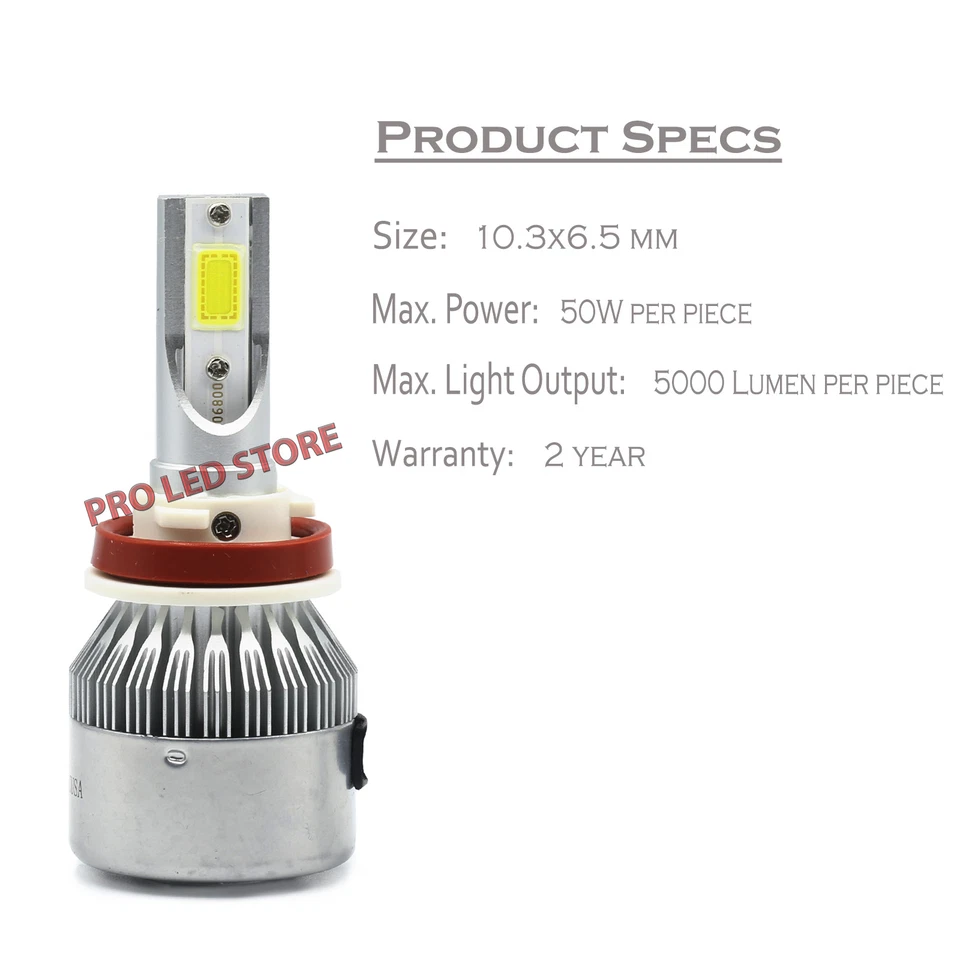 All-in-One H11 LED Headlight Bulbs COB High Low Beam Xenon White 80W 8000LM - Image 3 of 4