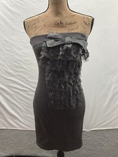 LATINO Strapless Gray Party Cocktail Pencil Dress Tiered Lace Ruffle Bow Size S