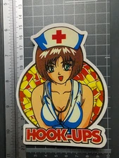 Hook-Ups Sticker Decal – Anime Nurse Girl with Pills Background, Pin-Up Art