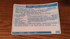 1987 Toyota Pickup Truck4runner Emissions Decal Repro Sticker 22re 36